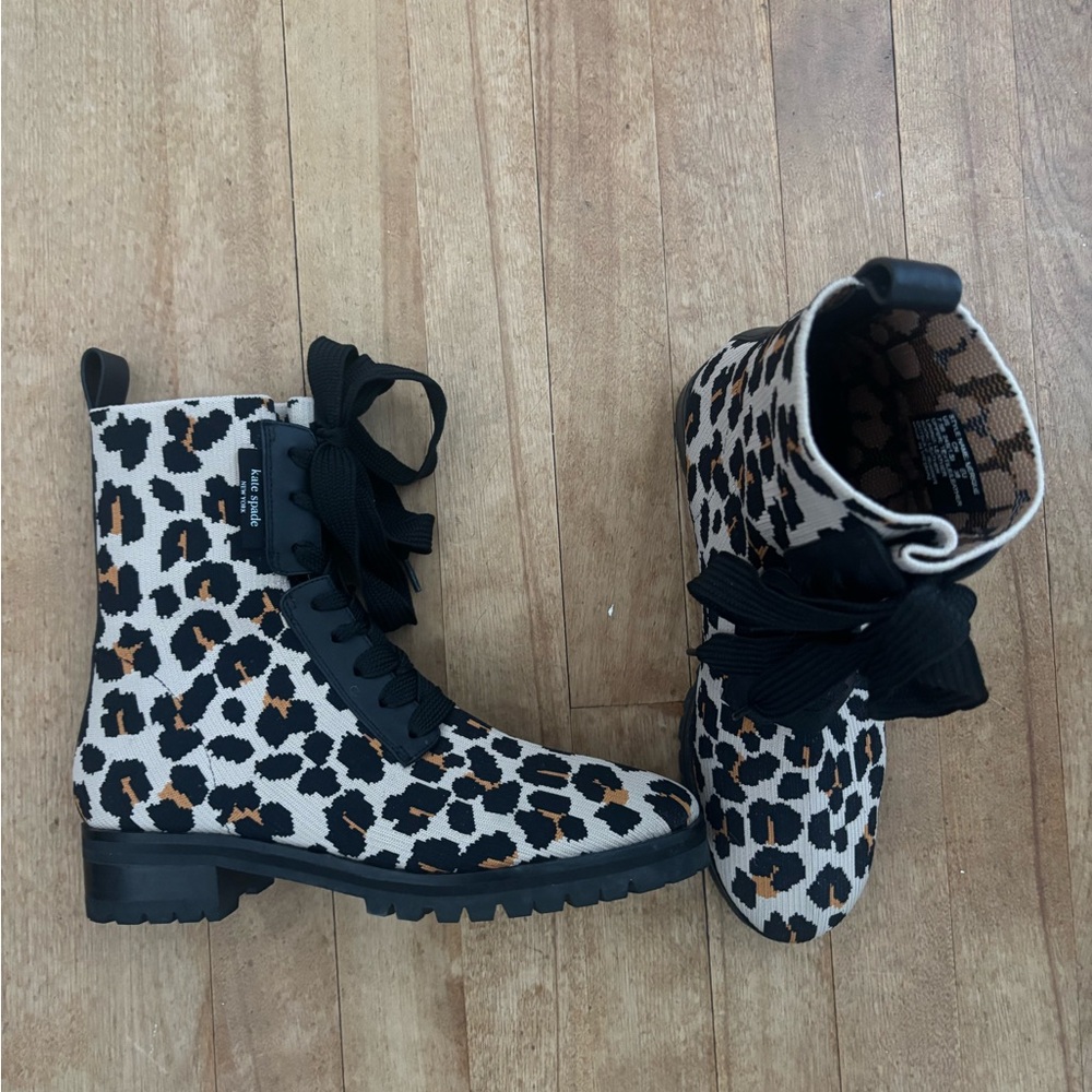 NEW Kate Spade New York
Merigue leopard Ribbed Knit Combat Boots​